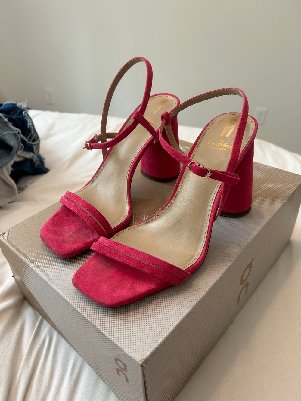 Sam Edelman Hot Pink Suede Block Heel Sandals